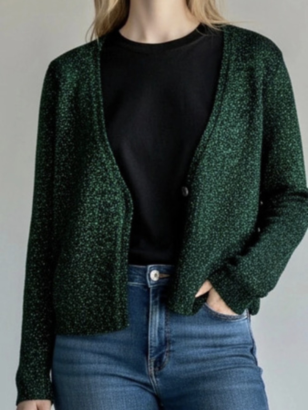 Free People Emmaline Metallic Cardigan Green & Black. Perfect For The Holidays